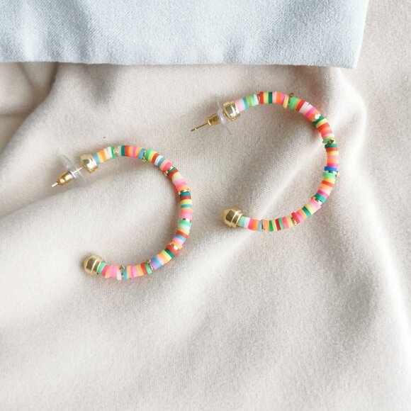 Kendra Scott Reece Neon Mix Small Hoop Earrings Gold - Picture 2 of 3